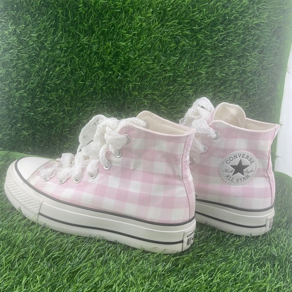 Converse Chuck Taylor All Star Platform Pink Gingham Lace Up High Top Sneakers - Picture 12 of 12